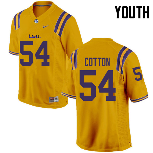 Youth #54 Davin Cotton LSU Tigers College Football Jerseys Sale-Gold - Click Image to Close